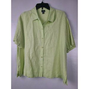 Eileen Fisher Lemon Green Linen Button Up Top